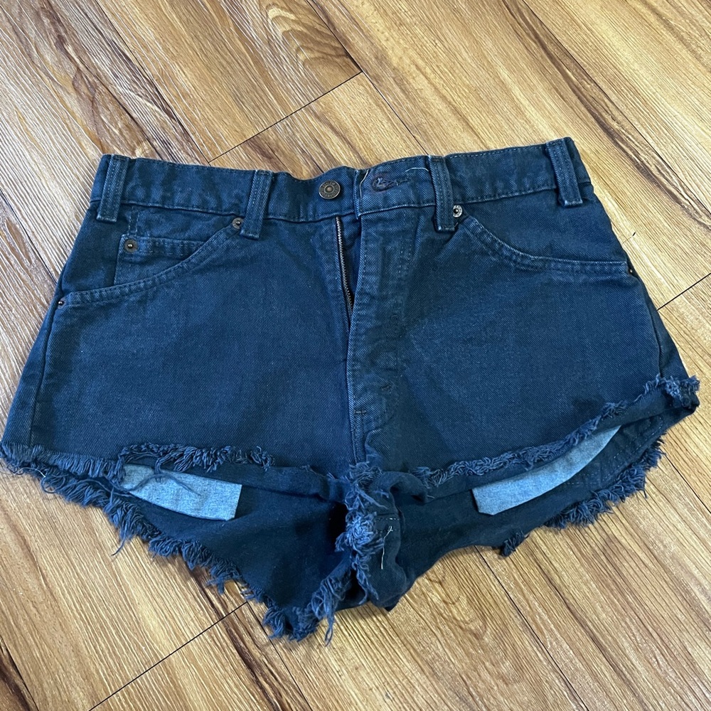 Levi's Dark Blue Frayed Jean Shorts